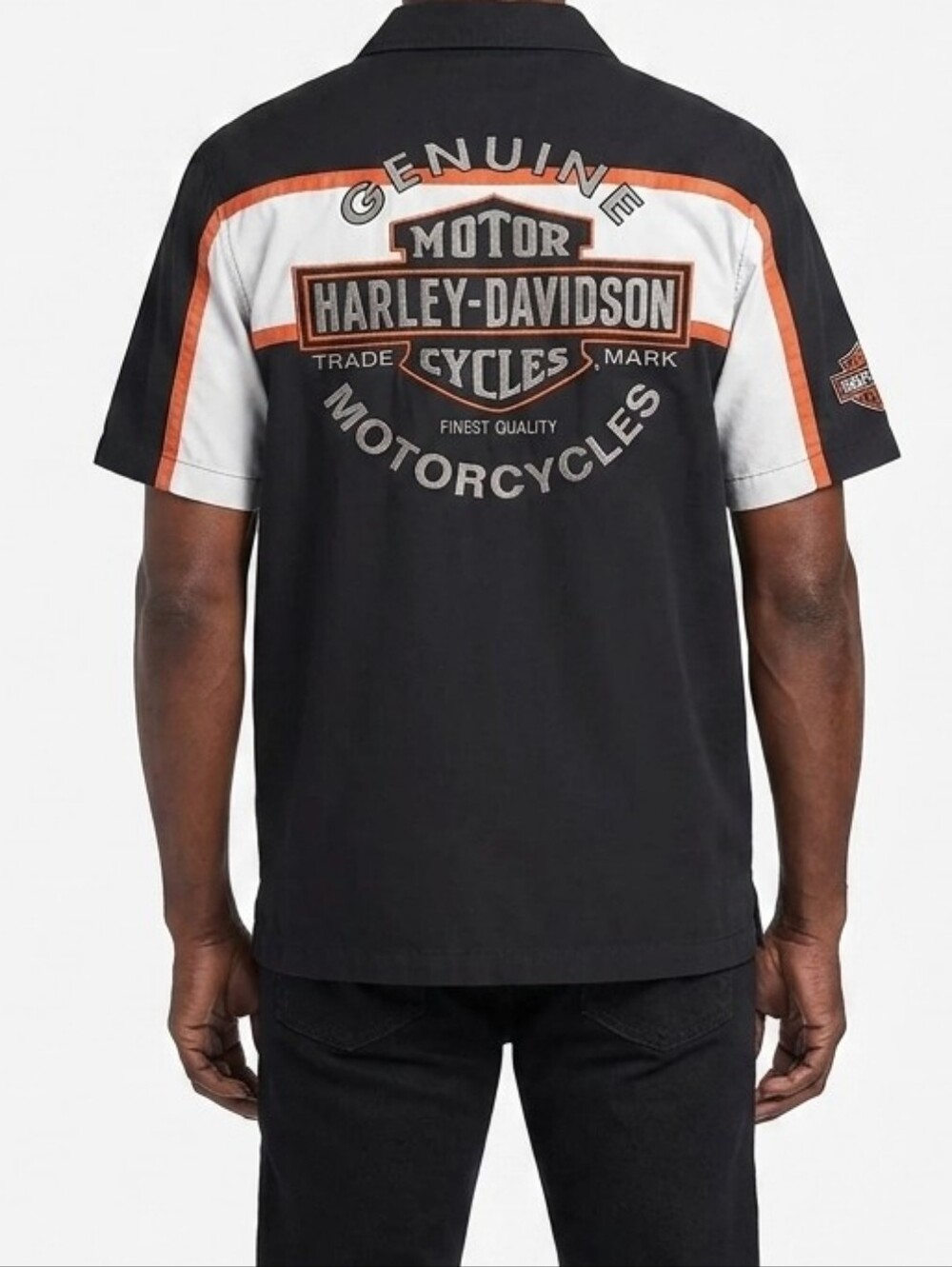 Harley-Davidson Black White & Orange Logo Bowling Shirt